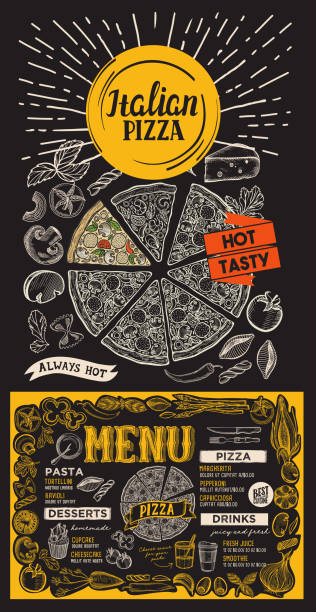 落書き手描きのグラフィックとレストランのためのピザメニュー食品テンプレート。 - 6002点のイラスト素材／クリップアート素材／マンガ素材／アイコン素材