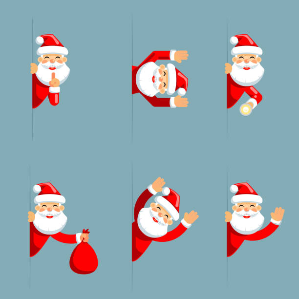 Santa claus secret flashlight peeking out corner surrender give up cartoon characters set flat design isolated vector illustration Santa claus secret flashlight peeking out corner surrender give up cartoon characters set flat isolated design vector illustration peeking stock illustrations