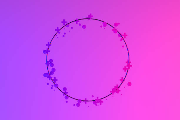3d rendering of geometric shapes / spheres with empty frame. Zero gravity, neon lights. Advertisement messages, copy space.
