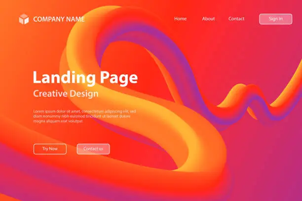 Vector illustration of Landing page Template - Fluid Abstract Design on Red gradient background