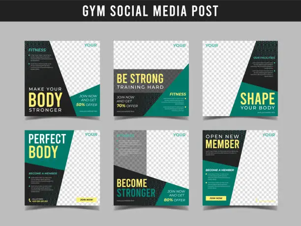 Vector illustration of Gym square banner template. Promotional banner for social media post, web banner and flyer Vol.10