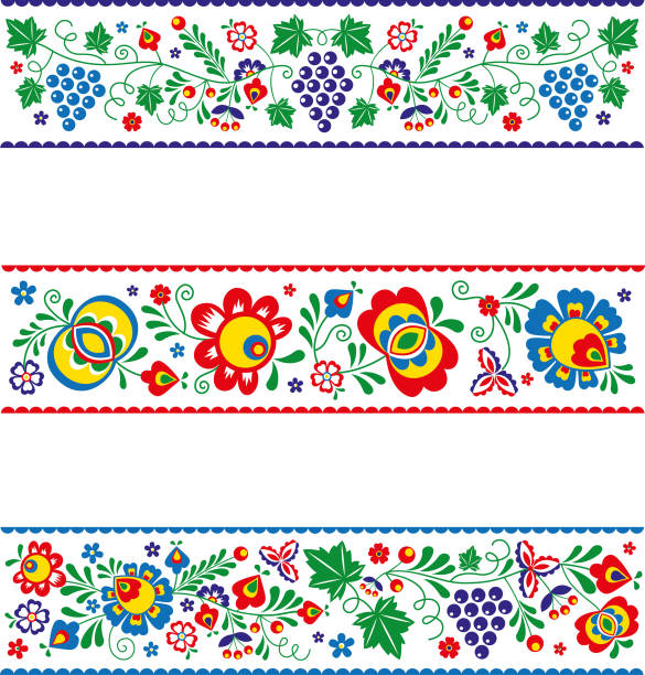 Folk moravian ornaments Vector slovak (slovacko) folk ornaments in strips. slavic culture stock illustrations
