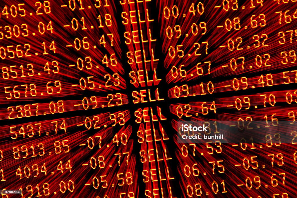 stock market crash sell—off - red trading screen zoom  Bad News Stock Photo