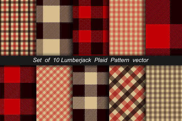 illustrazioni stock, clip art, cartoni animati e icone di tendenza di set di 10 modello a quadri di lumberjack. lumberjack plaid e bufali modelli di controllo. lumberjack plaid tartan e gingham modelli. illustrazione vettoriale - nobody colors wool cotton