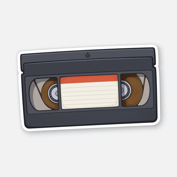 ilustraciones, imágenes clip art, dibujos animados e iconos de stock de ilustración vectorial. casete vhs. sistema de grabación de cinta de vídeo. almacenamiento retro de información analógica - videocasete