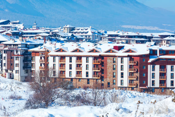 istock Houses and snow mountains panorama in Bansko, Bulgaria 1178038540