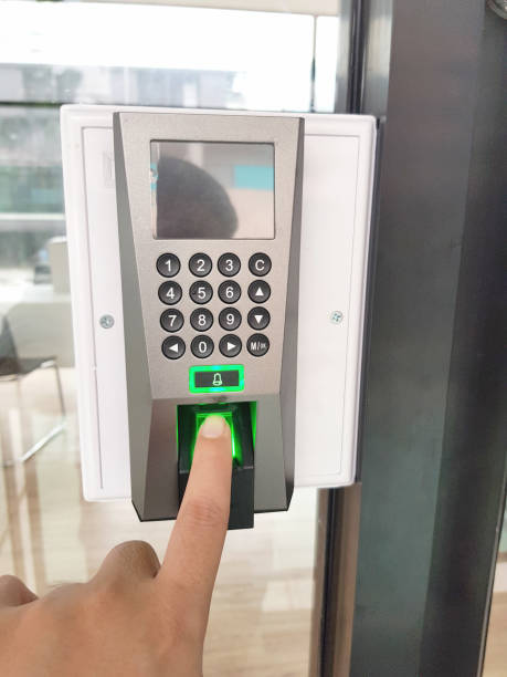 istock Fingerprint and access control in a office building 1178040399