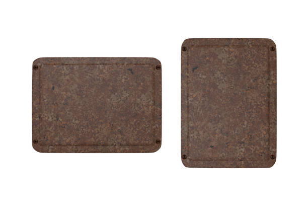 istock Vintage rusty metal plate mock up on isolated white background, 3d illustration 1178041887