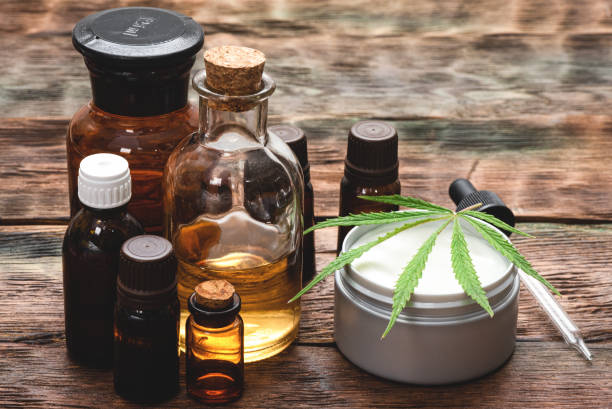 CBD oil. Cannabis face cream or moisturizer jar concept. Natural cosmetic. cannabidiol photos stock pictures, royalty-free photos & images
