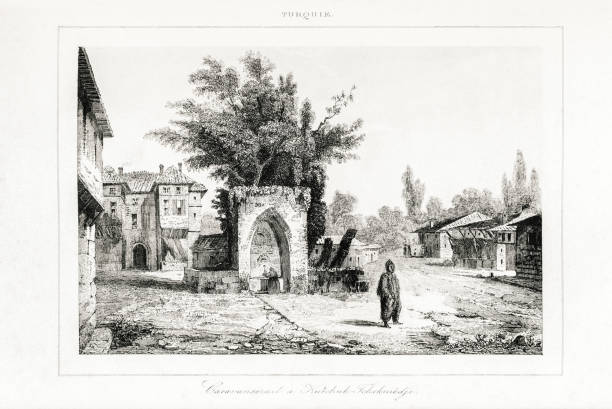 istock Engraving of Istanbul, Caravanserai in Kucukcekmece 1178042984