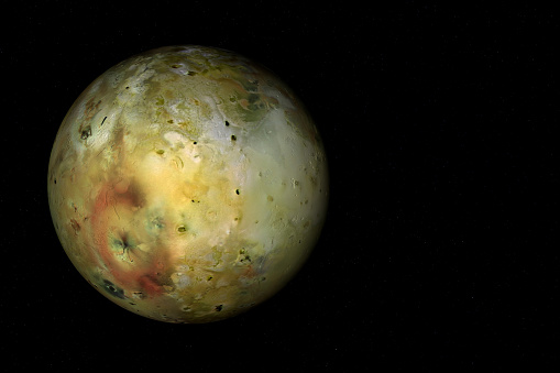 Digitally generated photograph of the Io, the moon of Jupiter.