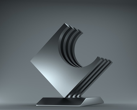 Isolated abstract 3d model created with metal texture
