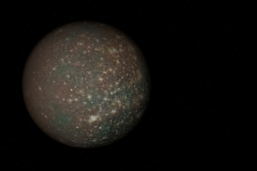 Digitally generated photograph of the Callisto, the moon of Jupiter.