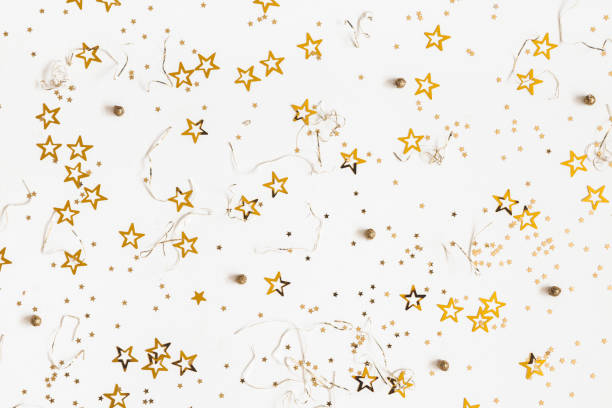 istock Christmas composition. Christmas golden decorations on white background. Flat lay, top view, copy space 1178050052