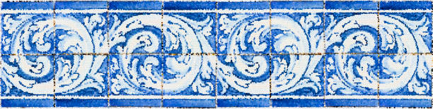 Concept image about typical portuguese decorations called azulejos with blue colored ceramic tiles. It's a seamless texture that can be repeated modularly to create a uniform and continuously background - useful for rendering. imagen conceptual sobre decoraciones típicas portuguesas llamadas azulejos con azulejos cerámicos de color azul. es una textura sin costuras que se puede repetir modularmente para crear un fondo uniforme y continuo - útil para la representación