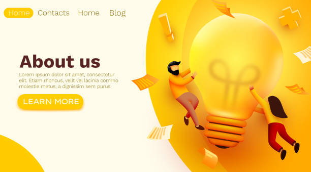3d Business People with Big Light Bulb Idea. Innovation, Brainstorming, Creativity Concept. Website Landing page. 3d Business People with Big Light Bulb Idea. Innovation, Brainstorming, Creativity Concept. Website Landing page. Vector illustration landing page illustrations stock illustrations