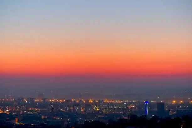 Autumn evening smog over Ostrava city in Czech Republic. Moravian-Silesian region is one of the most air poluted regions in Europe.