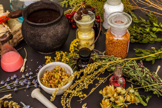 istock Halloween concept. Alchemy laboratory of the witch 1178068373
