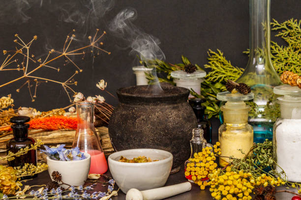 istock Halloween concept. Alchemy laboratory of the witch 1178069137
