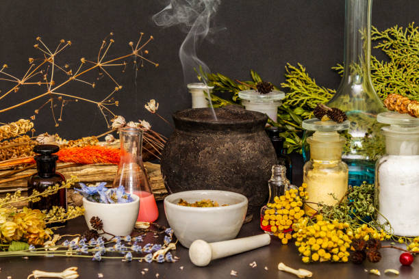 istock Halloween concept. Alchemy laboratory of the witch 1178069840