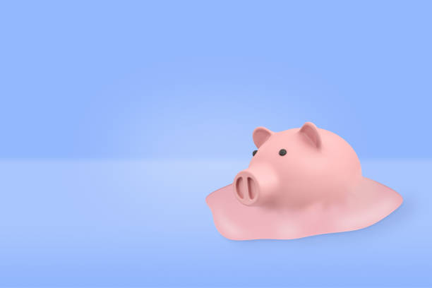 istock 3d rendering of a piggy bank which is half-melted down on a blue background. 1178070068