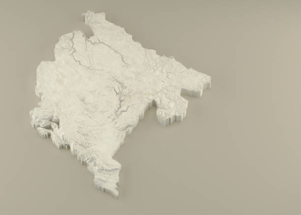 Extruded Marble 3D Map of Montenegro on light background stock photo