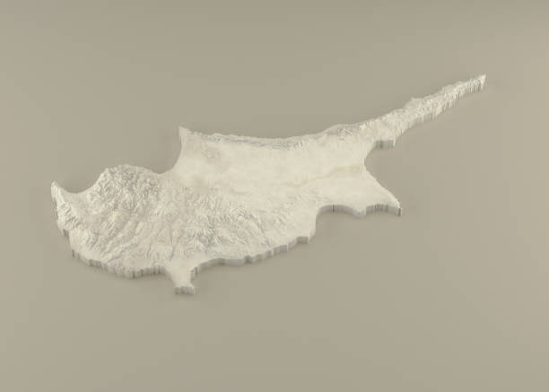 Extruded Marble 3D Map of Cyprus on light background stock photo