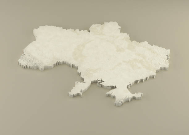 Extruded Marble 3D Map of Ukraine on light background stock photo