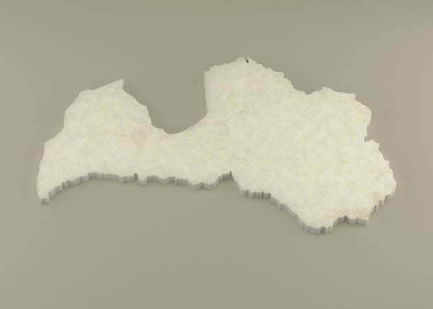 Extruded Marble 3D Map of Latvia on light background stock photo