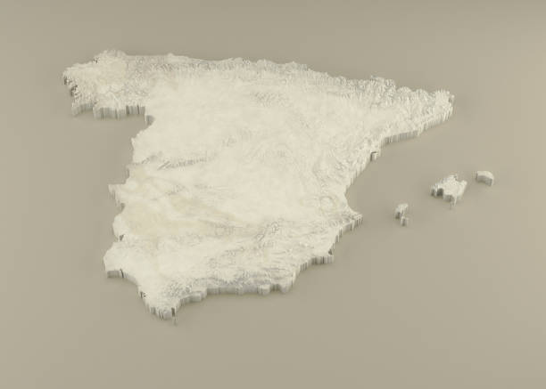 Extruded Marble 3D Map of Spain on light background stock photo