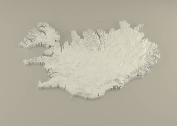 Extruded Marble 3D Map of Iceland on light background stock photo