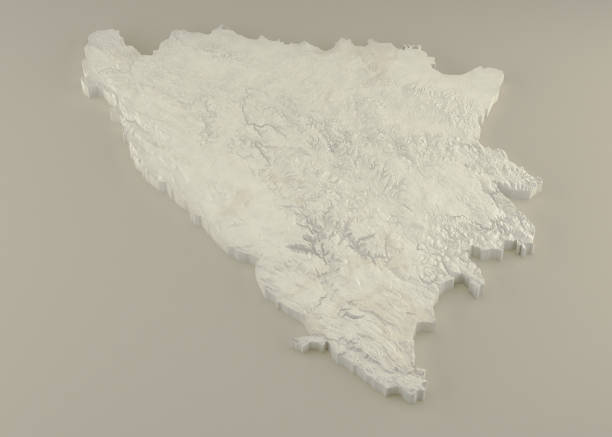 Extruded Marble 3D Map of Bosnia and Herzegovina on light background stock photo