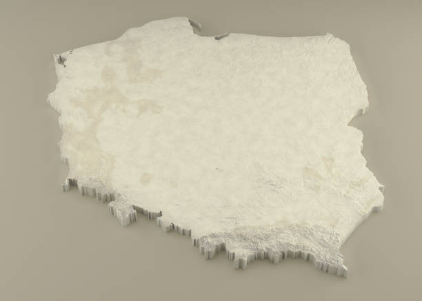 Extruded Marble 3D Map of Poland on light background stock photo