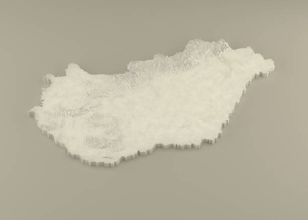 Extruded Marble 3D Map of Hungary on light background stock photo