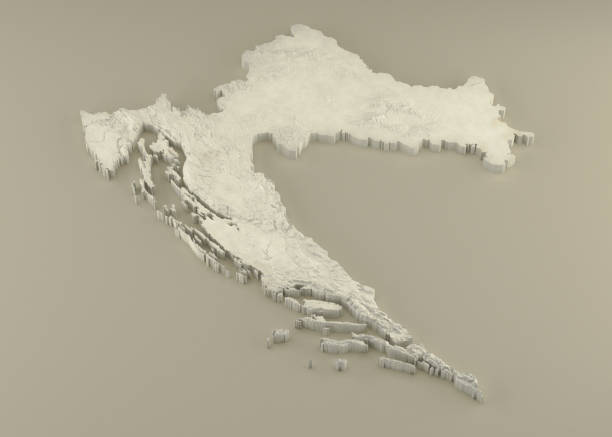 Extruded Marble 3D Map of Croatia on light background stock photo