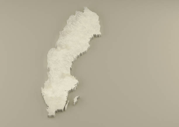 Extruded Marble 3D Map of Sweden on light background stock photo