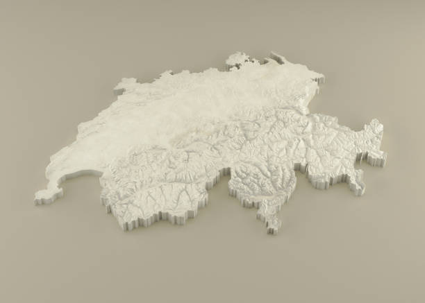 extrudierte marmor 3d karte der schweiz auf hellem hintergrund - relief map stock-fotos und bilder