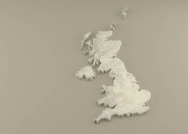 Extruded Marble 3D Map of United Kingdom on light background stock photo
