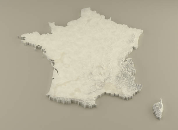 Extruded Marble 3D Map of France on light background Extruded 3D political Map of France with relief as marble sculpture on a light beige background brittany france photos stock pictures, royalty-free photos & images