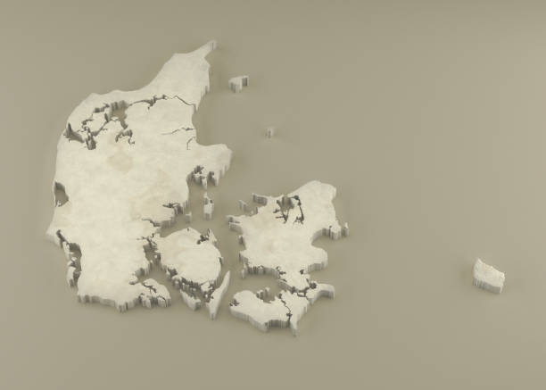 Extruded Marble 3D Map of Denmark on light background stock photo
