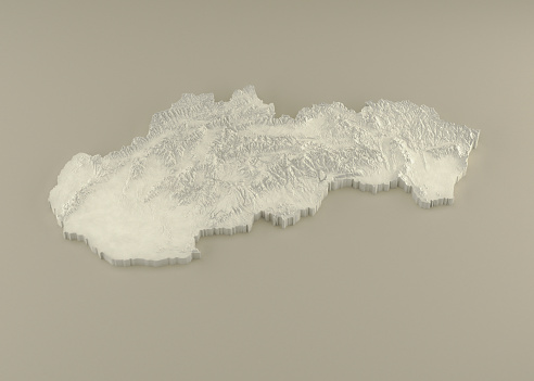 Extruded 3D political Map of Slovakia with relief as marble sculpture on a light beige background