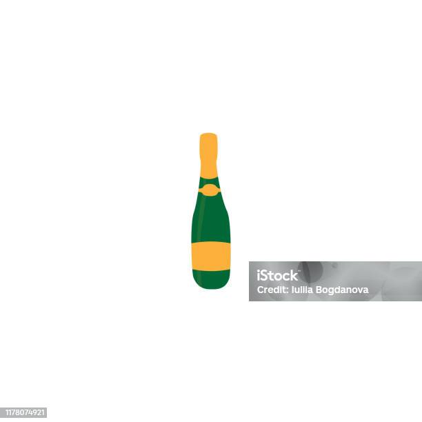 Champagne Bottle Flat Sign Simple Icon On White Background Stock Illustration - Download Image Now