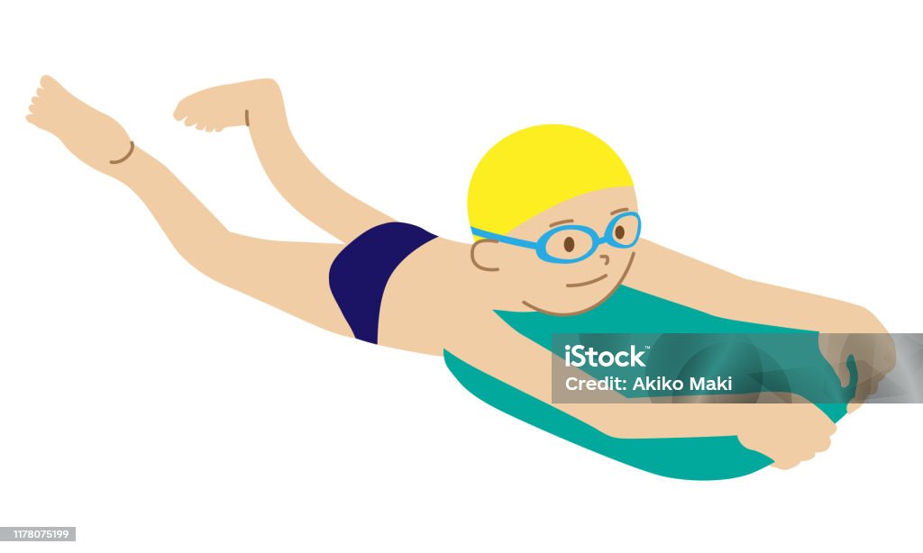 Illustration Of A Boy Swimming With A Kickboard Stock Illustration -  Download Image Now - Swimming, Learning, Child - iStock