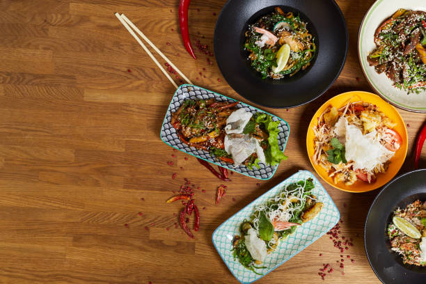 istock Oriental Cuisine Composition on Wooden Background 1178076329