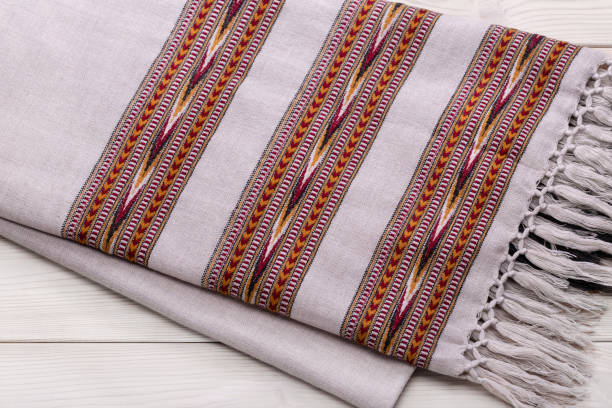 istock Cozy natural plaid or stoles with pattern for cold weather 1178080776