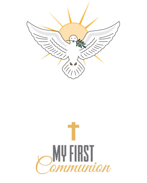 istock Communion or baptism card. Cross and white dove 1178081689