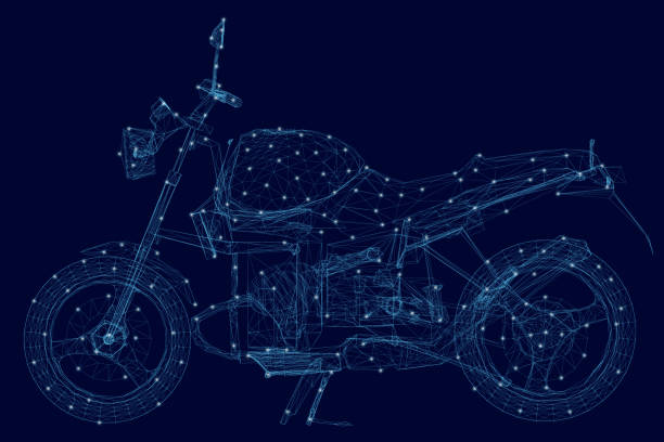 istock Polygonal motorcycle wireframe made of steel lines on a dark background. Motorcycle with luminous lights. Side view. Vector illustration. 1178082749