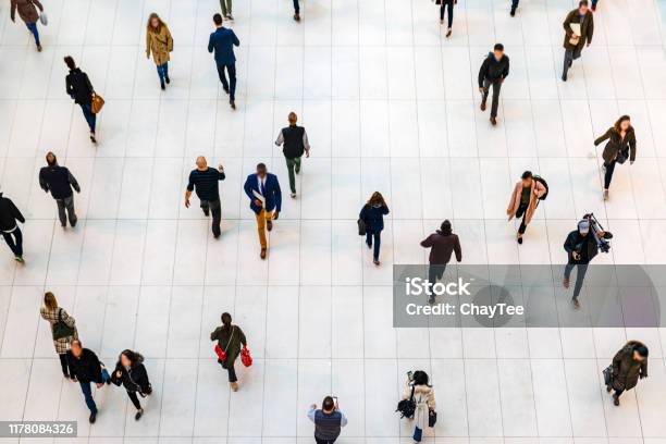 Top View People Walking White Floor Or Large Crowd Of Anonymous People Stock Photo - Download Image Now