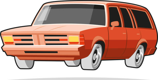 illustrazioni stock, clip art, cartoni animati e icone di tendenza di auto americana - station wagon