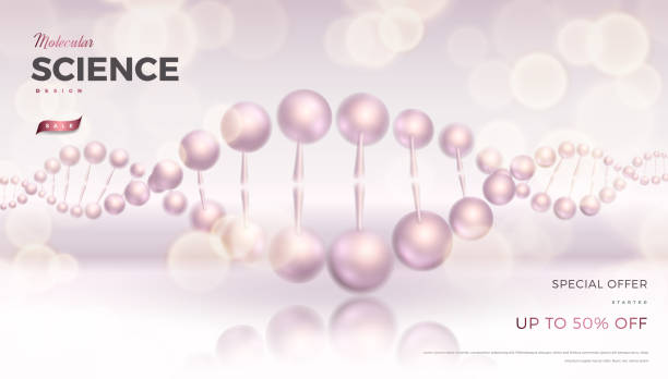 Science background design with 3d molecular structure Science abstract vector background design with DNA molecular structure. Soft pink color 3d molecules luxury illustration, scientific banner for medicine, biology, cosmetics template beautiful dna stock illustrations